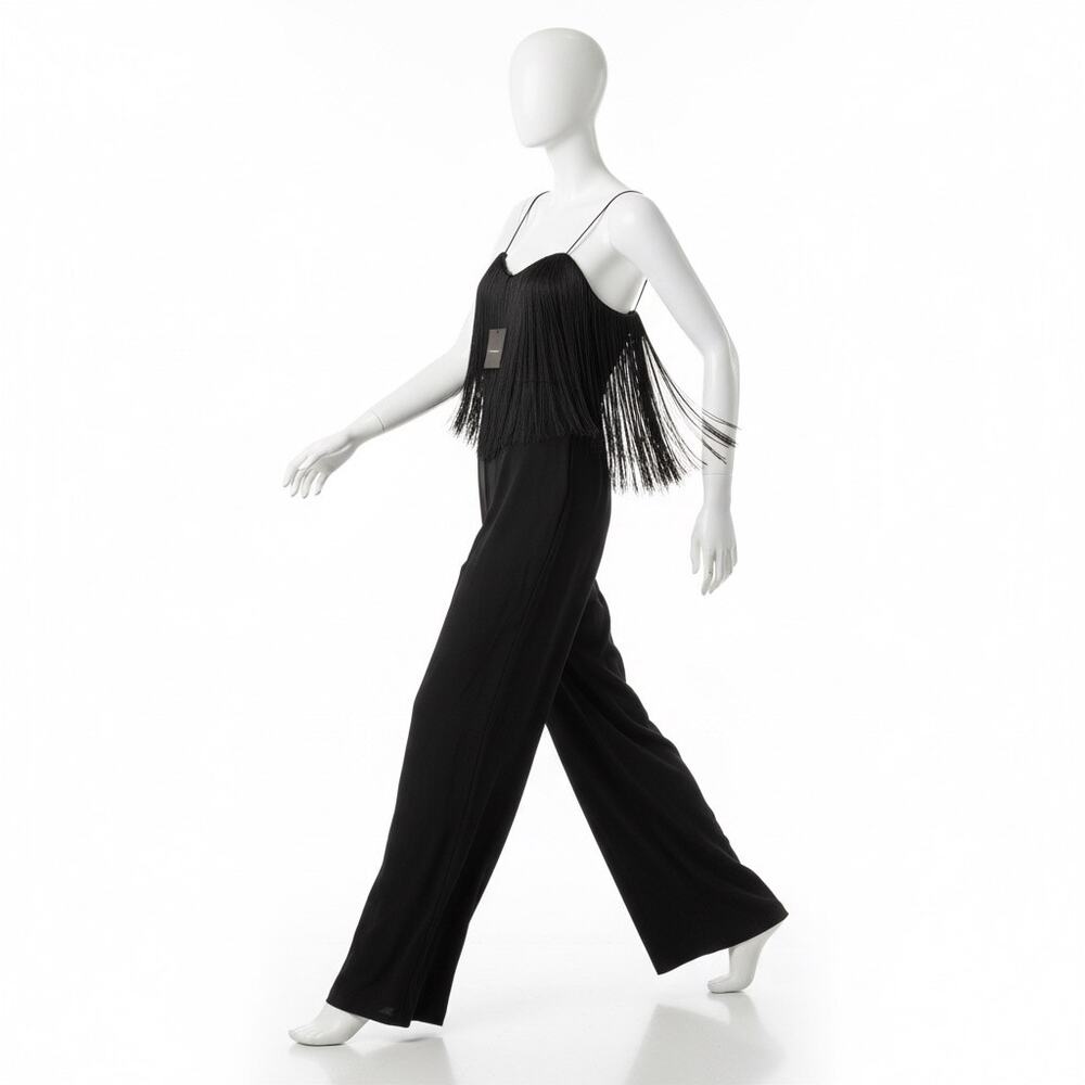 Club Monaco Fringe Black Thin Strap Jumpsuit Size 8 NWT Wide Leg MSRP $329